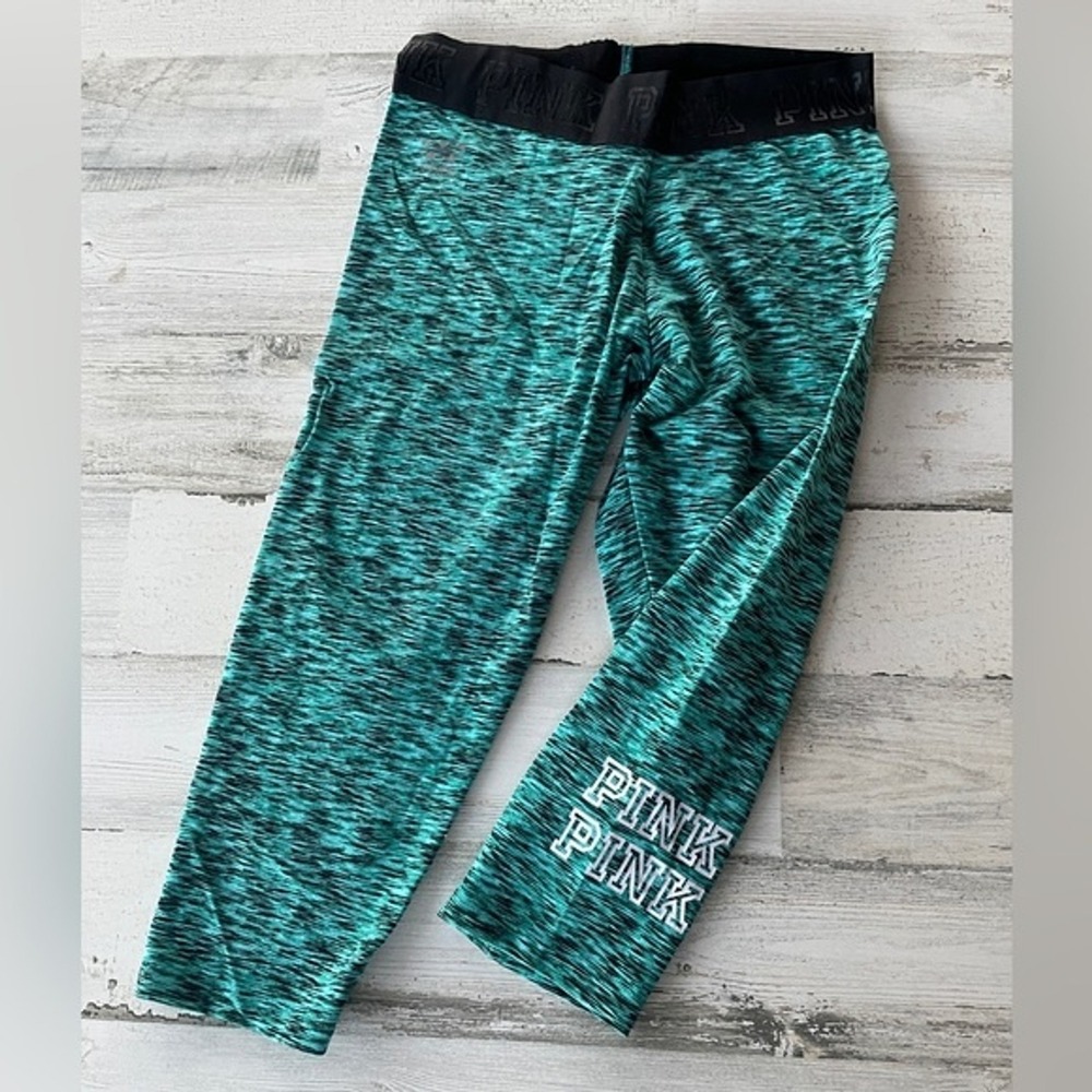VS PINK Leggings Womens Small Teal Pattern Ultimate Capri Crop Workout